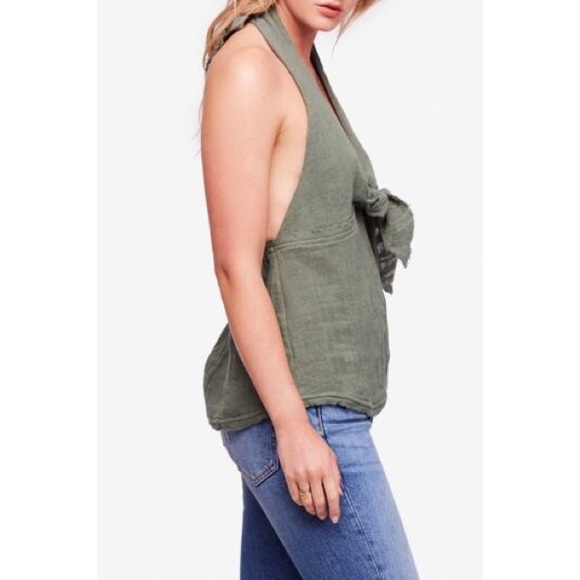 SOLD FREE PEOPLE Trendy Halter Top in Gauze Green - Picture 4 of 5